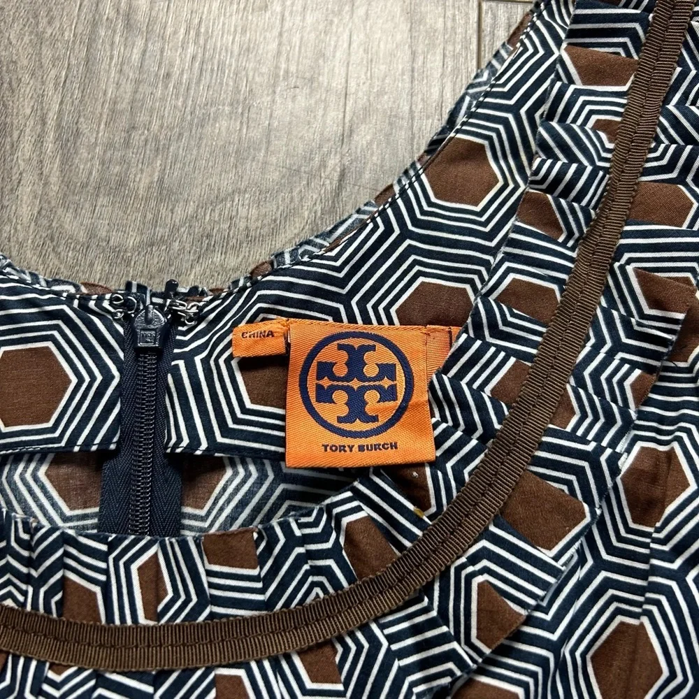 Tory Burch Sleeveless Geometric Print‎ Silk Blouse